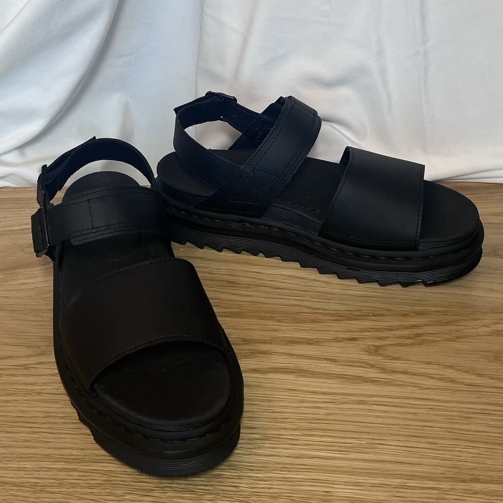 Dr. Martens Voss Sandals Womens 9 Black Leather Platform Strappy SoftWair - Picture 2 of 5